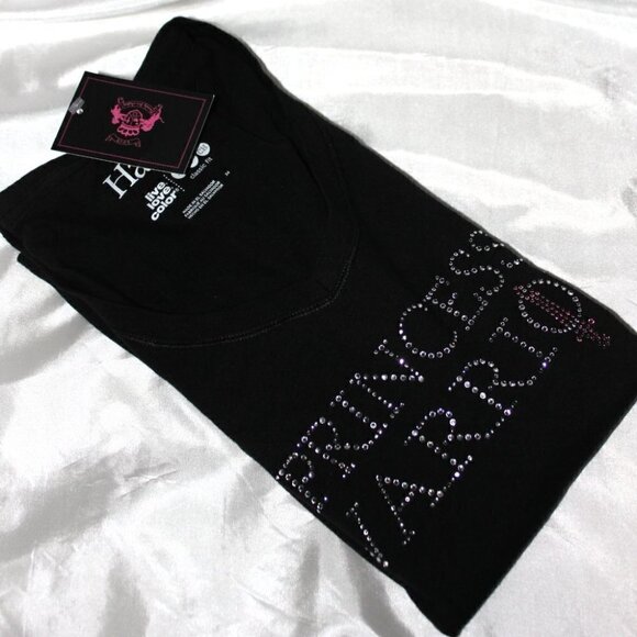 Womens Size Princess Warrior Crystal Bling Long V-Neck Sleeve Top Pink Sword - Picture 7 of 9